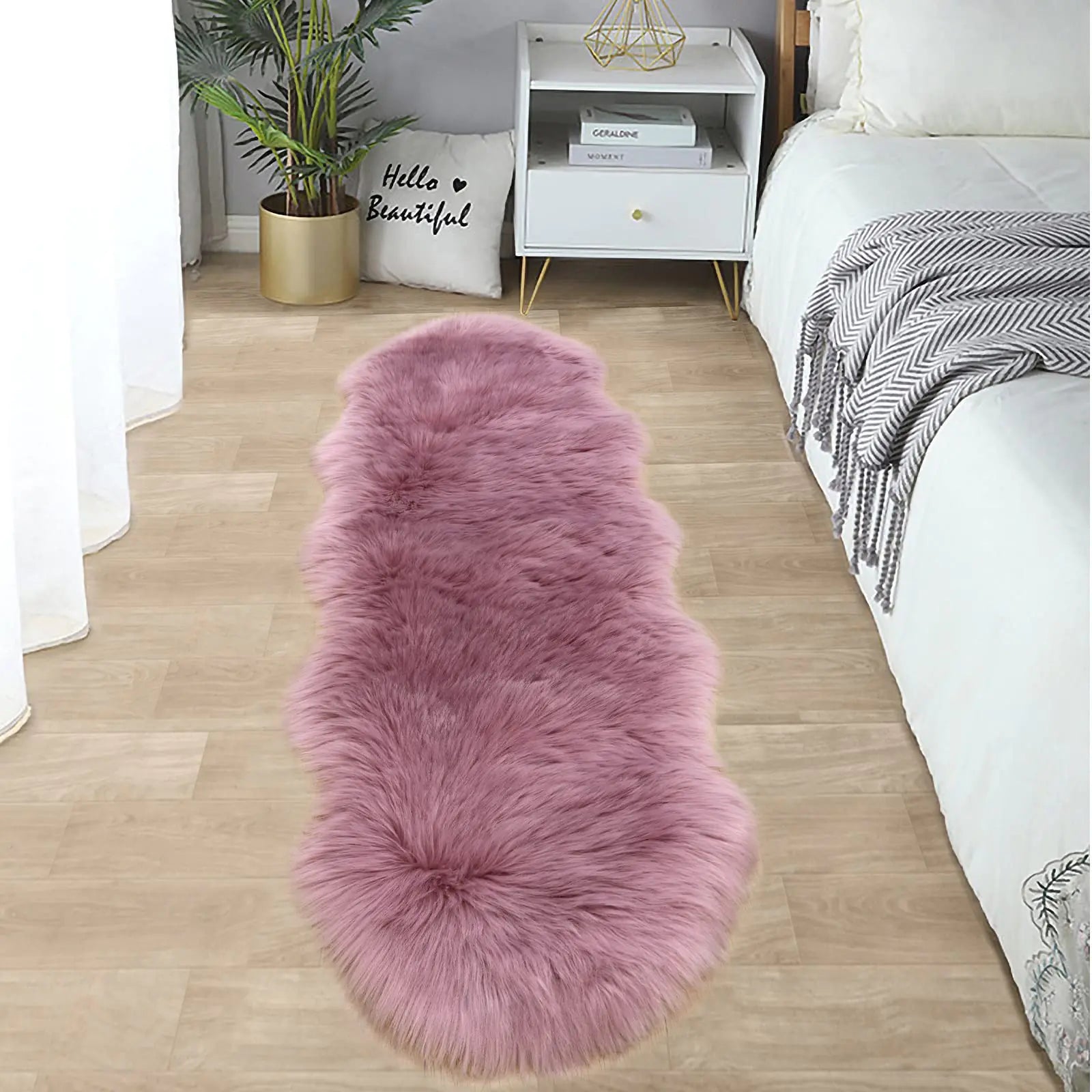 Ultra Soft Fluffy Rug Light Purple Faux Sheepskin Fur Rug Shaggy Couch Cover Furry Carpet for Kids Room Fuzzy Plush Rug for Bedroom Living Room Runner 2x6 Feet (Sheepskin ShapeLight Purple)