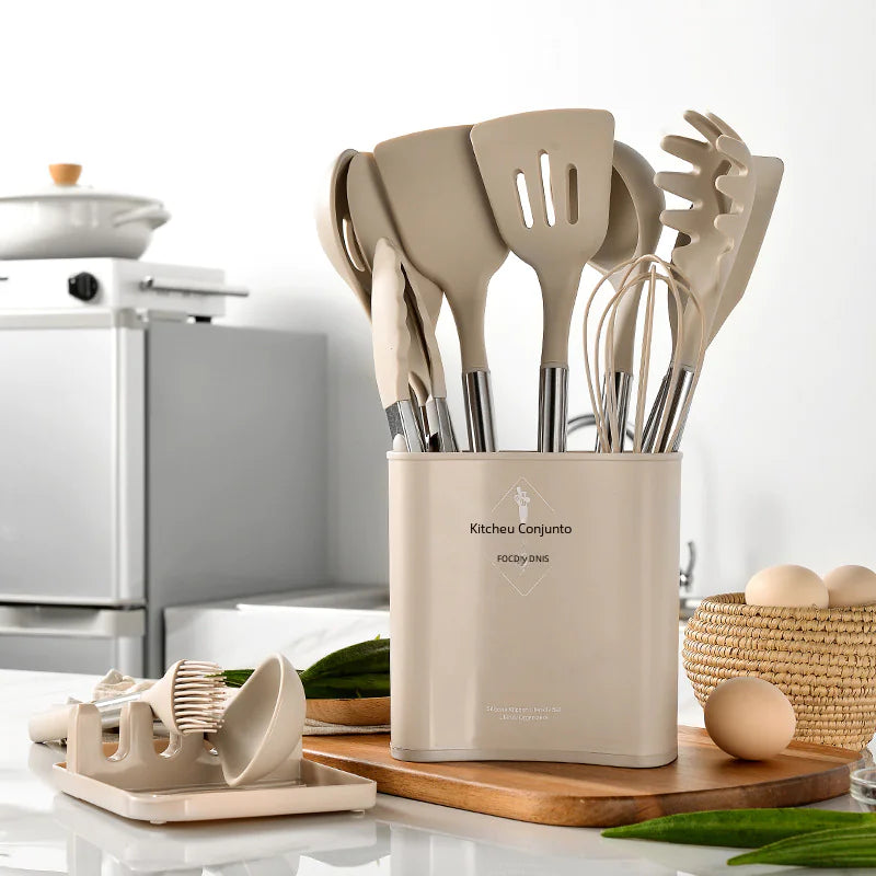 13-Piece Silicone Kitchen Utensil Set with Steel Handle