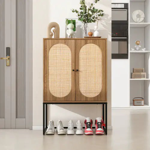 Natural Rattan, Allen 2 Door High Cabinet for Bedroom and Living Room