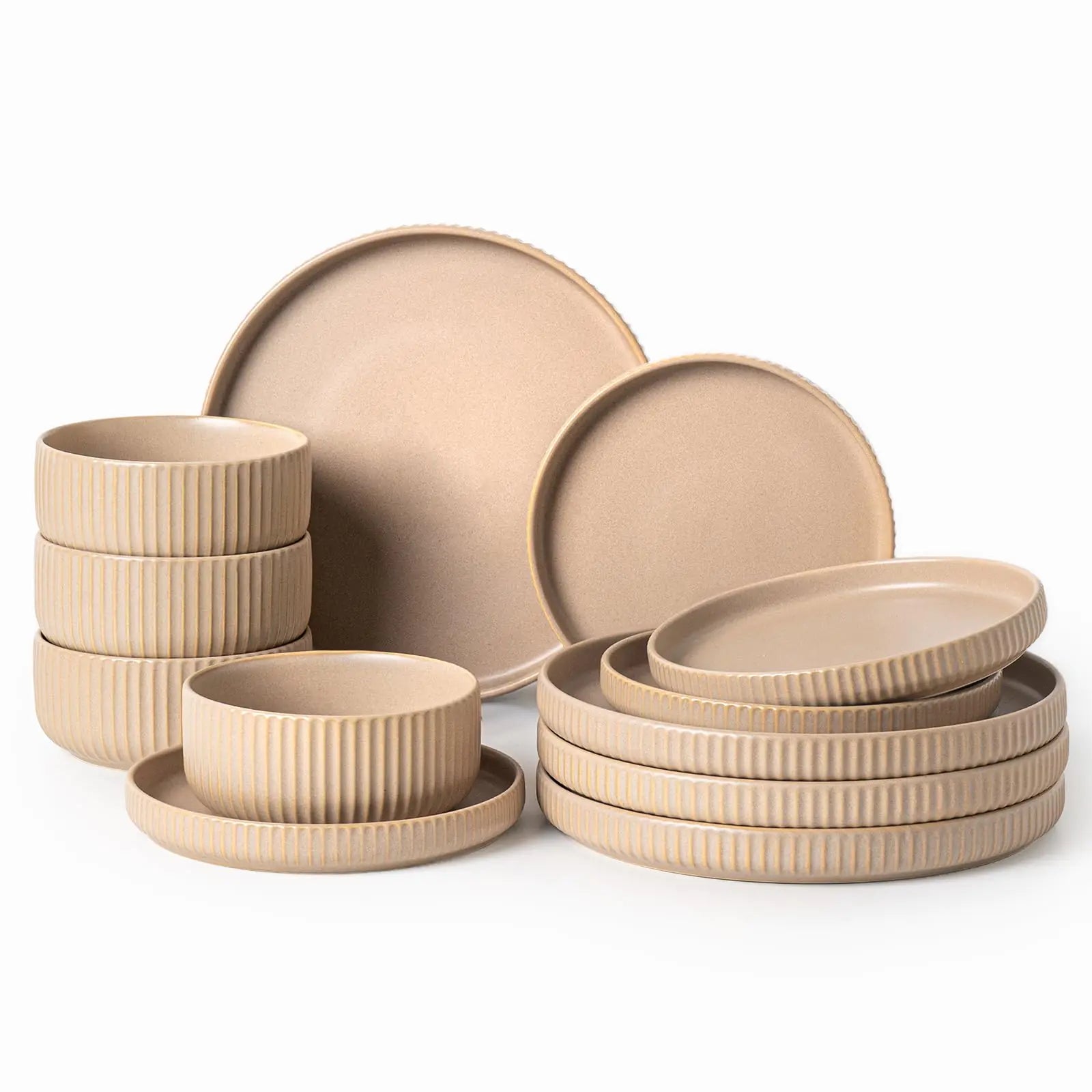 12-Piece Dinnerware Set, Ceramic Microwave Safe Plates and Bowls